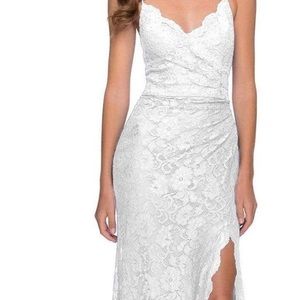 La Femme - 29939 Lace Scalloped V Neck Sheath Dress